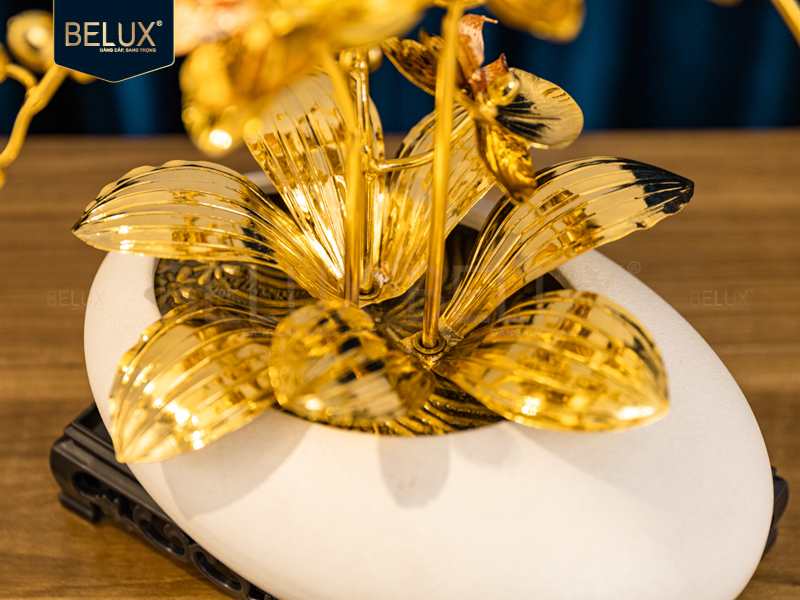 Lan Ngọc Trắng 3 cành mạ vàng 24k 18x7x24cm